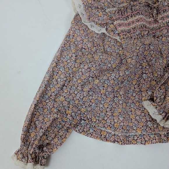 3T 70's Boho Blouse Lace Trim Ruffles Long Sleeve Balloon - Picture 8 of 8